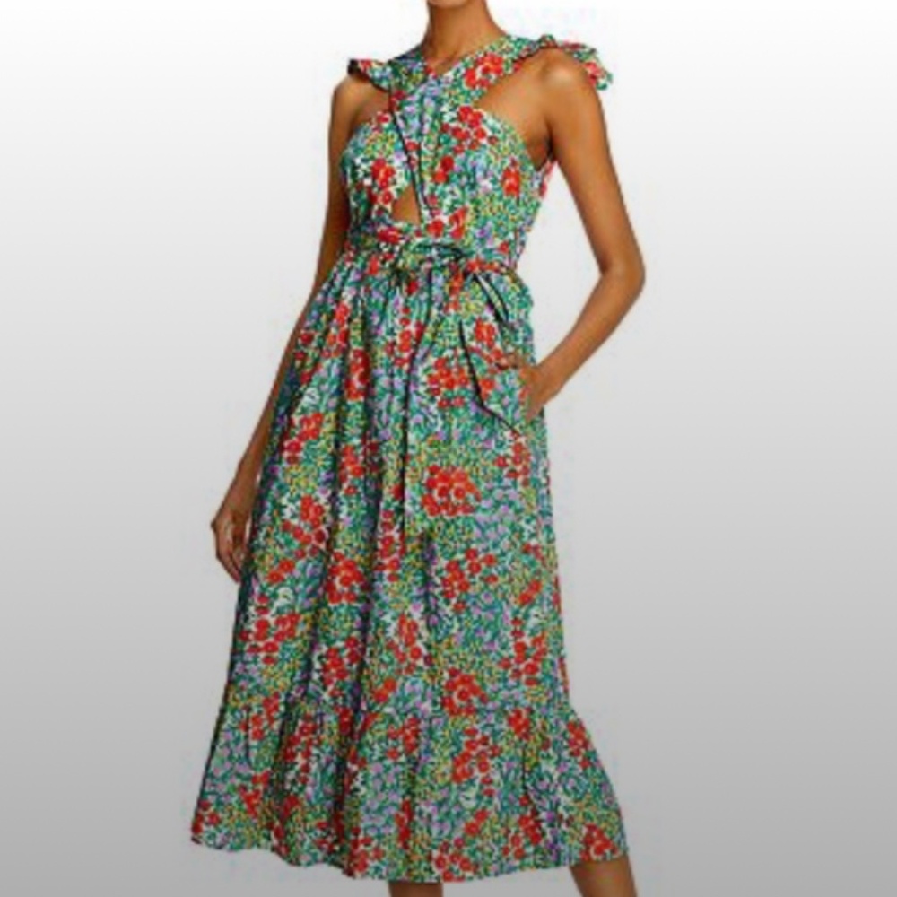 Banjanan Cecil Midi Dress Cottage Garden Poppy Multi Size XS